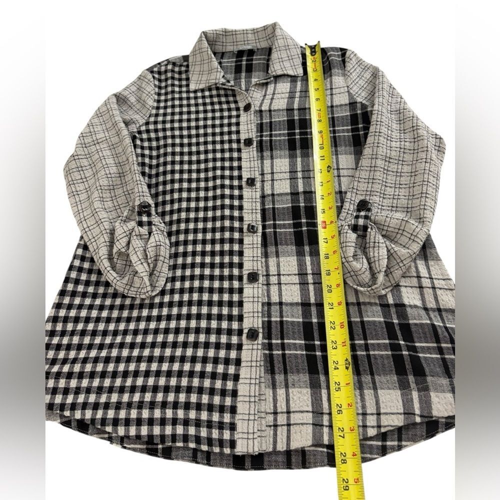 Habitat Boyfriend Tunic Putty Botton Down Shirt Mixed Plaid Black Gray Womens XS - Picture 9 of 10